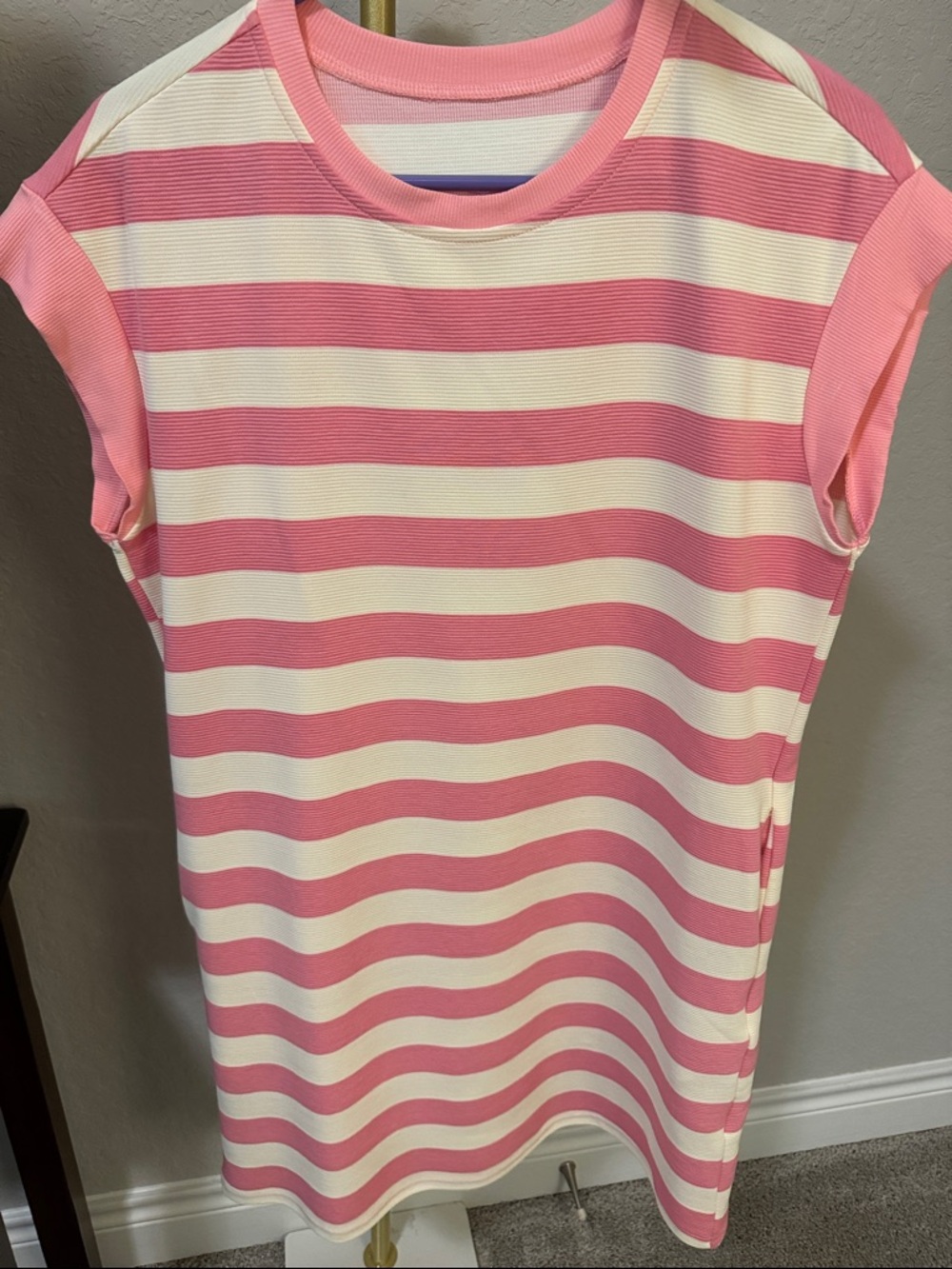 Striped Pink and White Short Sleeve Knit Dress